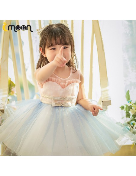 Cute Blue And Pink Tulle Girls Birthday Party Dress