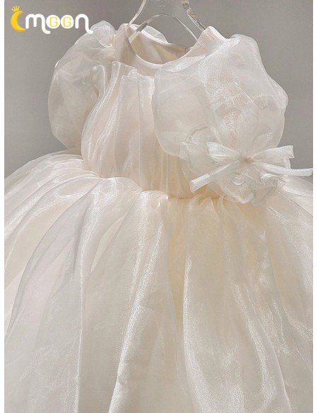 Light Champagne Organza Toddler Flower Girl Dress with Bubble Sleeves