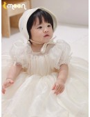 Light Champagne Organza Toddler Flower Girl Dress with Bubble Sleeves