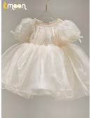 Light Champagne Organza Toddler Flower Girl Dress with Bubble Sleeves
