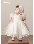 Light Champagne Organza Toddler Flower Girl Dress with Bubble Sleeves