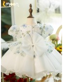 Ruffled Ballgown Organza Flower Girl Dress with Floral Prints