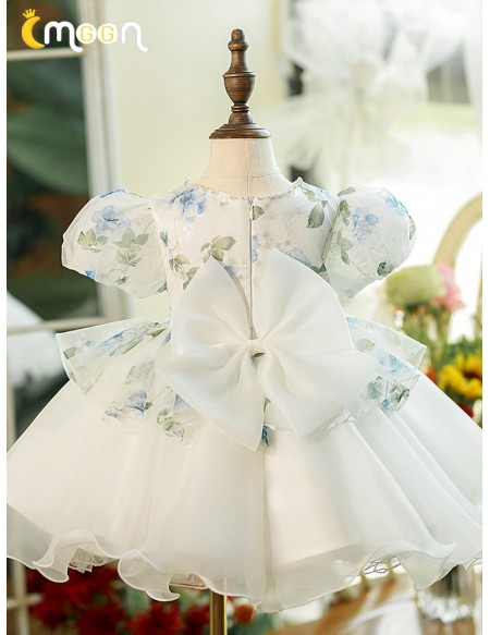 Ruffled Ballgown Organza Flower Girl Dress with Floral Prints