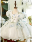 Ruffled Ballgown Organza Flower Girl Dress with Floral Prints