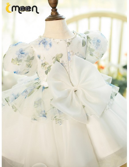 Ruffled Ballgown Organza Flower Girl Dress with Floral Prints