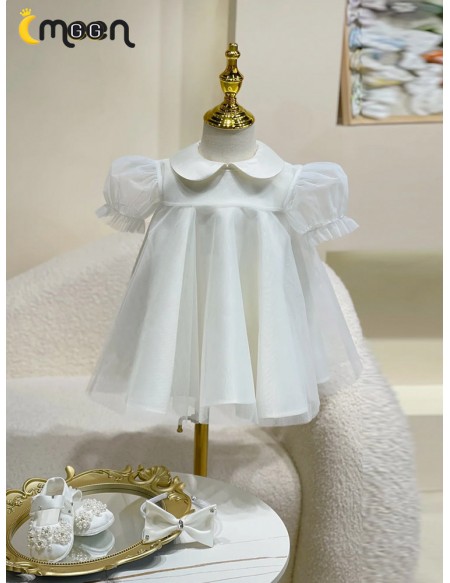 Cute Baby Collar Toddler Flower Girl Dress with Big Bow In Back