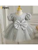 Lovely Grey Tulle Silver Sequined Flower Girl Dress with Bow