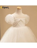 Simple Tulle Flower Girl Dress Square Neckline with Sleeves