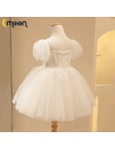 Simple Tulle Flower Girl Dress Square Neckline with Sleeves