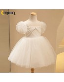 Simple Tulle Flower Girl Dress Square Neckline with Sleeves