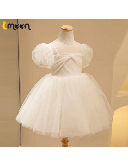 Simple Tulle Flower Girl Dress Square Neckline with Sleeves