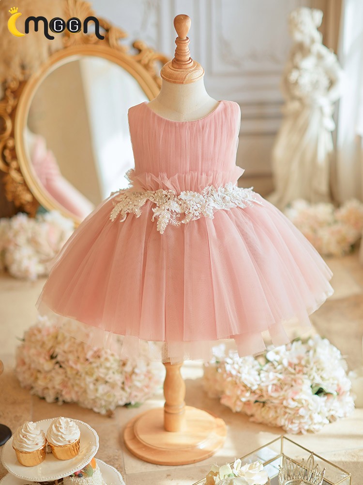 Baby Girls Multi Color Floral Pleated Jacquard Tulle Flower Girl Dress, Sizes 6-24 Months