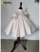 Cute Ballgown Satin Champagne Flower Girl Dress with Pearl Beadings