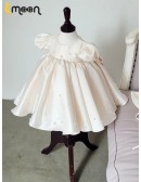 Cute Ballgown Satin Champagne Flower Girl Dress with Pearl Beadings