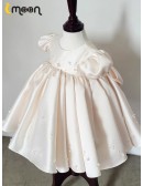 Cute Ballgown Satin Champagne Flower Girl Dress with Pearl Beadings