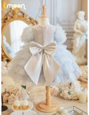 Grey Sequined Layered Tutu Flower Girl Dress for Parties