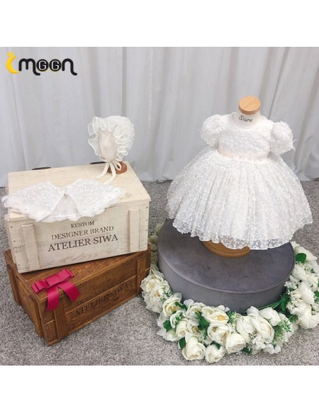 Cute Baby White Lace Toddler Flower Girl Dress with Sleeves