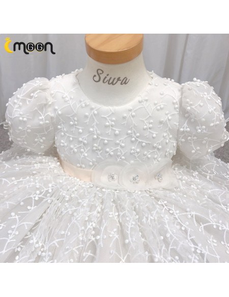 Cute Baby White Lace Toddler Flower Girl Dress with Sleeves