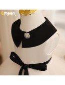 Unique Black And White Flower Girl Dress with Collar Sash