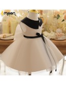 Unique Black And White Flower Girl Dress with Collar Sash
