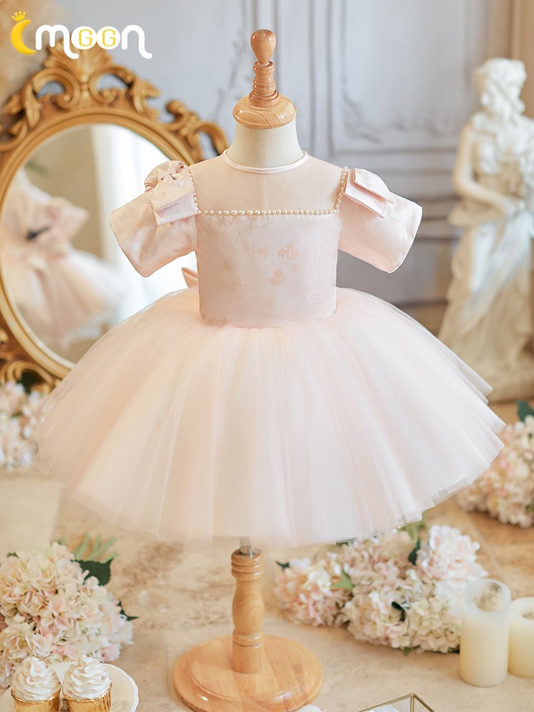 Cute Puffy Short Sleeves Princess Tulle Flower Girl Dress