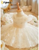 Beautiful Lace Tulle Flower Girl Dress with Pearls Neckline