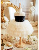 Big Bow Tutus Tulle Flower Girl Dress with Pearls Neckline