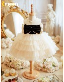 Big Bow Tutus Tulle Flower Girl Dress with Pearls Neckline