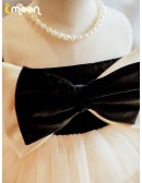 Big Bow Tutus Tulle Flower Girl Dress with Pearls Neckline