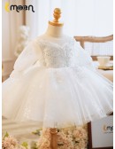 Princess Tulle Ballgown Sequined Flower Girl Dress with Sleeves