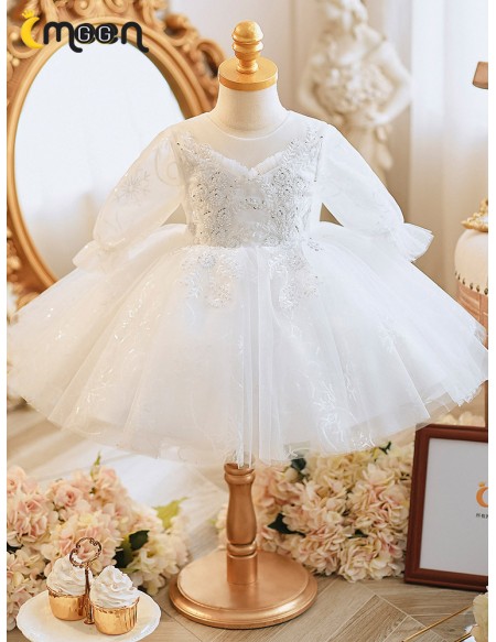 Princess Tulle Ballgown Sequined Flower Girl Dress with Sleeves