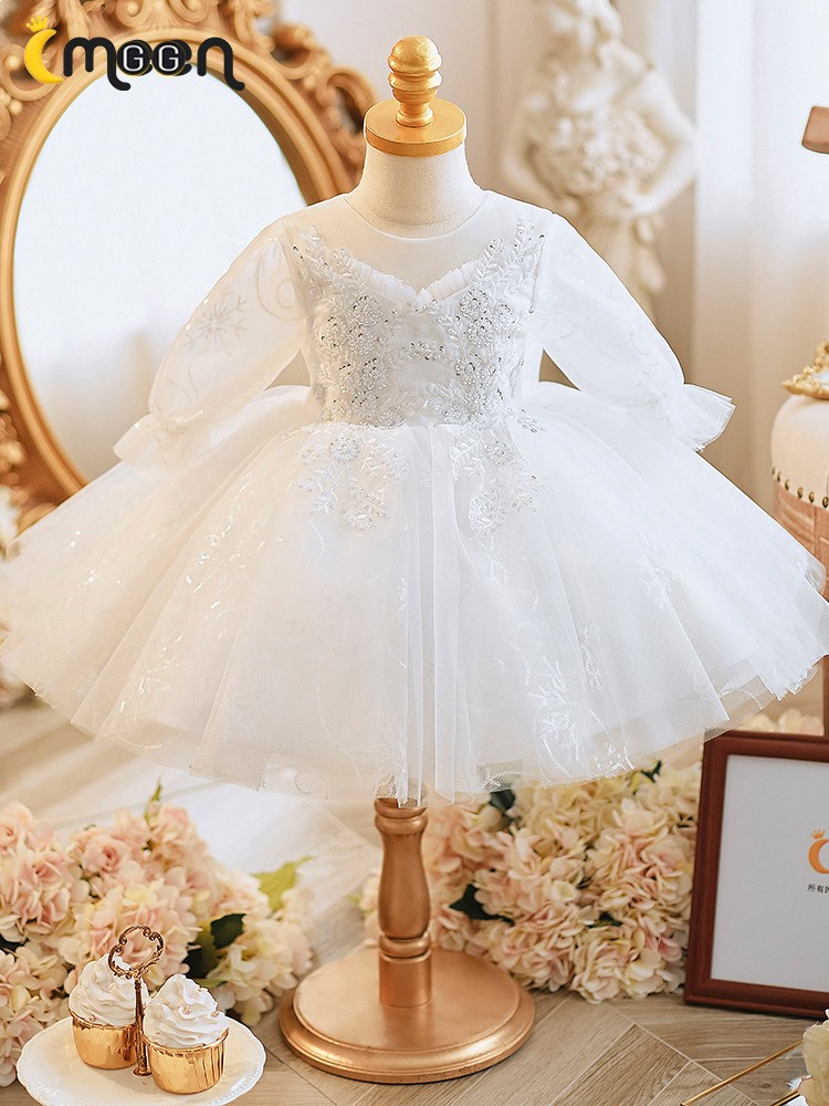 Princess Ball Gown Dress with Belt and Beaded Appliques for Flower Girls main image 0