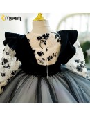Black Ruffled Tulle Unique Long Sleeved Party Dress for Girls