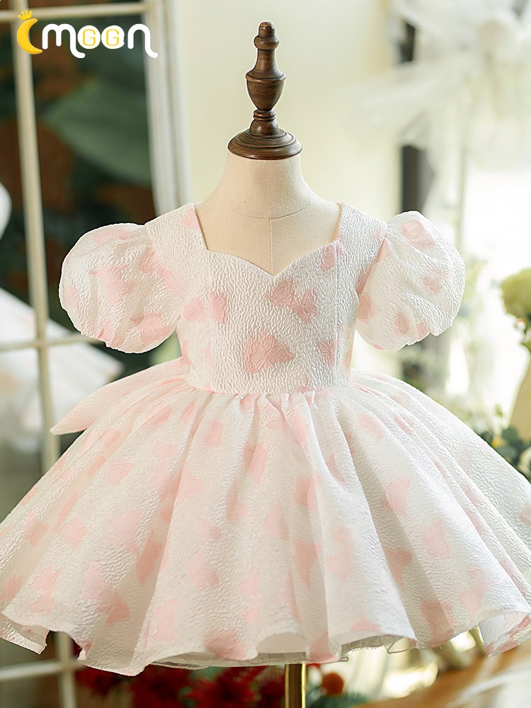 Pink Butterfly Girls 7-16 Peplum Foil Dress