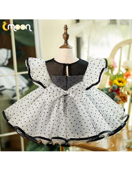 Vintage Polka Dot Style Ruffled Tulle Party Dress for Girls