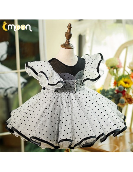 Vintage Polka Dot Style Ruffled Tulle Party Dress for Girls