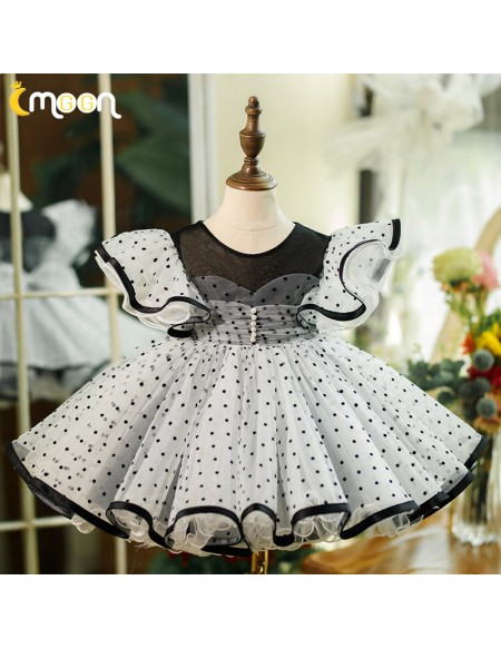 Vintage Polka Dot Style Ruffled Tulle Party Dress for Girls