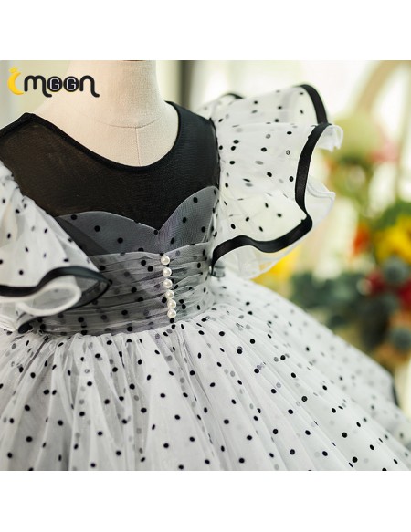 Vintage Polka Dot Style Ruffled Tulle Party Dress for Girls