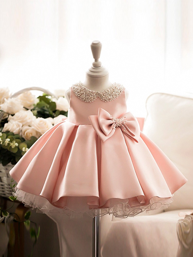Summer Baby Kids Girls Short Sleeves Floral Dress with Heart Pattern Collar