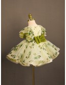 Green Flower Prints Toddler Flower Girl Dress for Rustic Wedding