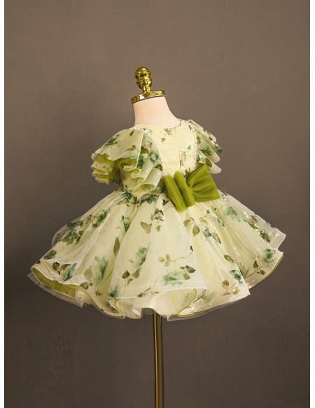 Green Flower Prints Toddler Flower Girl Dress for Rustic Wedding