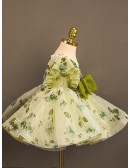 Green Flower Prints Toddler Flower Girl Dress for Rustic Wedding