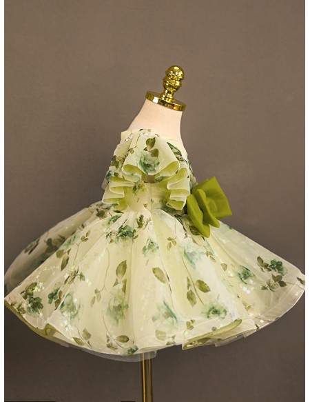 Green Flower Prints Toddler Flower Girl Dress for Rustic Wedding