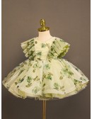 Green Flower Prints Toddler Flower Girl Dress for Rustic Wedding