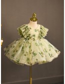 Green Flower Prints Toddler Flower Girl Dress for Rustic Wedding