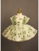 Green Flower Prints Toddler Flower Girl Dress for Rustic Wedding
