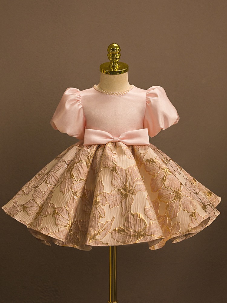 Girls Floral Print Party Dress with Embellishments