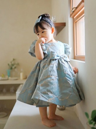 Elegant Leaf Pattern Toddler Flower Girl Dress with Bow