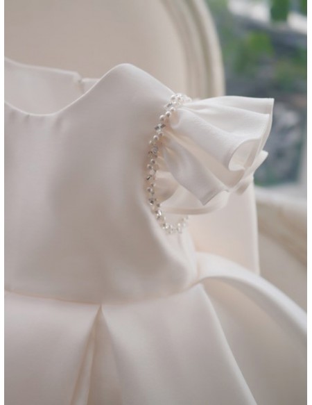 Beautiful Ruffled Satin Toddler Flower Girl Dress with Pearls