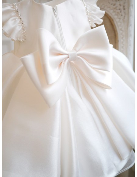 Beautiful Ruffled Satin Toddler Flower Girl Dress with Pearls